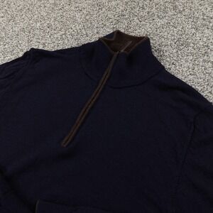 Hagen‎ Carmel Sweater Mens M  Blue Merino Wool 1/4 Zip Mock Neck Pullover Italy